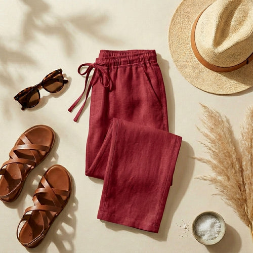 Premium Linen Pants – Maroon